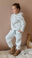 Детски спортен  ватиран комплект за момиче от блуза и панталон в бяло
