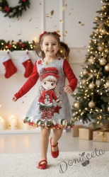 Коледна детска неватирана рокля с дълъг ръкав с картинка на момиченце с шапчица