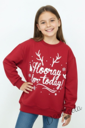 Детска блуза за момиче в червено с дълъг ръкав и надпис