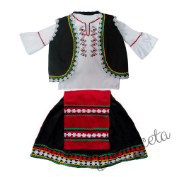 Дамска или детска народна носия 101-риза с бродерия, пола, елек, и червена престилка с фолклорни/етно мотиви