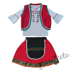 Дамска или детска народна носия 102-риза с бродерия, пола, елек, и черна престилка с фолклорни/етно мотиви