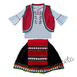 Дамска или детска народна носия 103-риза с бродерия, пола, елек, и черна престилка с фолклорни/етно мотиви