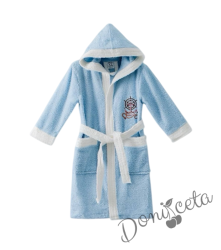 Детски халат за баня с качулка, джобчета и колан