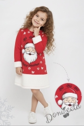 Коледна детска рокля в червено с коледна картинка с Дядо Коледа