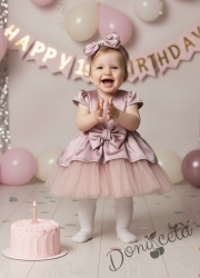 Официална парти рокля с къс ръкав и тюл в пепел от рози Надежда 