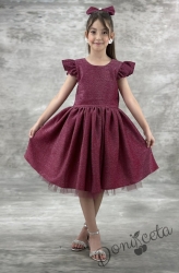 Официална детска рокля с къс ръкав с блясък Балеа в малина