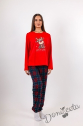Детска или дамска коледна пижама  в червено с весело еленче и надпис