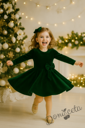 Детска коледна рокля в зелено с панделка Елиса и фиба за коса