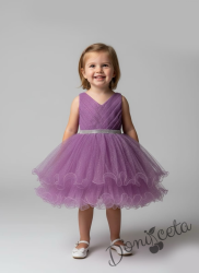 Интересна официална детска/бебешка рокля в лилаво с блестящ тюл Лиора