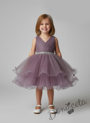 Интересна официална детска/бебешка рокля в пепел от рози с блестящ тюл Лиора