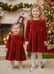 Детска/бебешка плюшена коледна рокля в червено с панделка 
