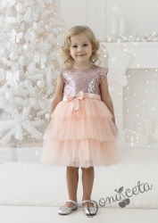 Празнична официална рокля момиче Хава в пепел от рози от пайети и тюл на 3 пласта