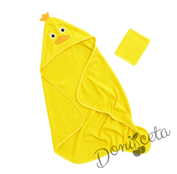 Детска хавлия за баня с качулка с пиленце и ръкавица за баня