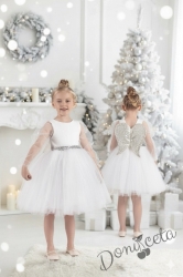 Официална детска рокля Рангелина с дълъг ръкав с ангелски крила в бяло