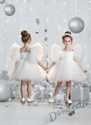 Официална детска рокля като снежинка Луиза с тюл в бяло с диадема от колекция Снежина
