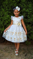 Официална детска рокля на цветя без ръкав с къдрички 220ЕЗЛЕ