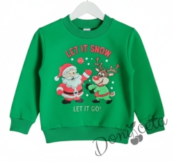 Коледна ватирана блуза с картинка в зелено 