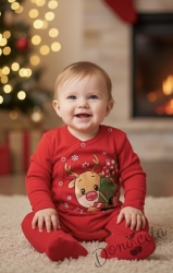 Коледен бебешки гащеризон в червено с еленче с подарък