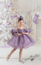 Официална детска рокля с тюл в лилаво Даян и панделка за коса от колекция Лилавина