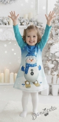 Коледна детска права рокля с дълъг ръкав със снежен човек