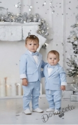 Детски комплект за момче от 4 части в светлосиньо - сако, панталон, риза в бяло и папийонка от колекция Светлосияна