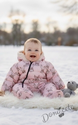 Бебешки зимен ескимос за момиче в розово със зайчета