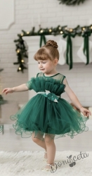 Празнична детска къса рокля Хейли в зелено с тюл без ръкав от колекция Зелениада