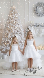 Официална детска рокля в бяло с шлейф на харбали Василиса с аксесоар за коса