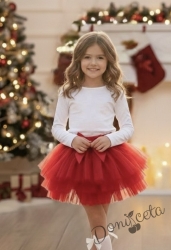 Детска туту пола пачка в червено с богат тюл на пластове