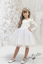 Официална детска рокля  с дълъг ръкав с цветенца Кларис