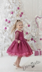 Официална детска рокля в циклама с пайети с дълъг ръкав Естел