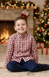 Детски комплект за момче от 2 части-риза в червено на квадратчета и панталон в тъмносиньо