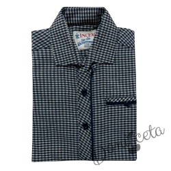 Официална детска риза с дълъг ръкав в бежово на квадратчета с имитация на джоб