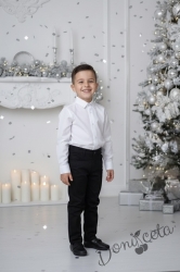 Детски комплект за момче от 2 части-риза в бяло с яка и панталон в тъмносиньо