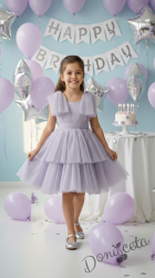 Официална празнична детска рокля с тюл в лилаво 