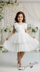 Официална празнична детска рокля с тюл в бяло