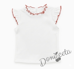 Детска блуза без ръкав в бяло Гери с крилца обкрайчени в червено