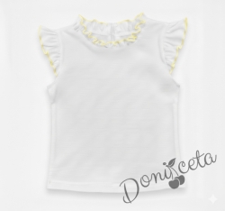 Детска блуза без ръкав в бяло Гери с крилца обкрайчени в жълто