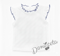 Детска блуза без ръкав в бяло Гери с крилца обкрайчени в тъмносиньо