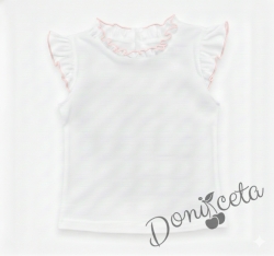 Детска блуза без ръкав в бяло Гери с крилца обкрайчени в розово