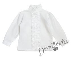 Детска бяла риза за момиче с дълъг ръкав и къдрички 