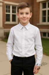 Официална детска ризка за момче с дълъг ръкав в бяло 