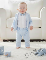 Бебешки комплект за момче от 4 части- боди-риза в бяло с панталон, сако и папийонка в светлосиньо