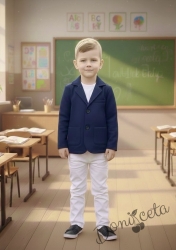 Детско сако трико за момче в тъмносиньо с джобчета