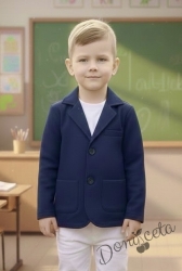 Детско сако трико за момче в тъмносиньо с джобчета