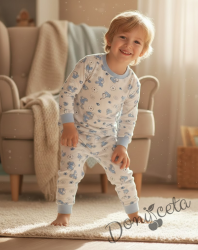 Детска пижама с дълъг ръкав на слончета в светлосиньо Сафари