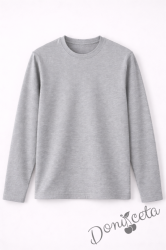 Детска блуза с дълъг ръкав в сиво за момче или момиче и за ученическа униформа