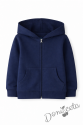 Ватиран детски суитшърт с цип и дълъг ръкав в тъмносиньо, подходящ за момче или момиче и за ученическа униформа