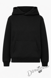 Ватирано худи с дълъг ръкав в черно, подходящо за момче или момиче и за ученическа униформа