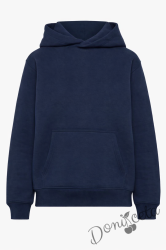 Ватирано худи с дълъг ръкав в тъмносиньо, подходящо за момче или момиче и за ученическа униформа